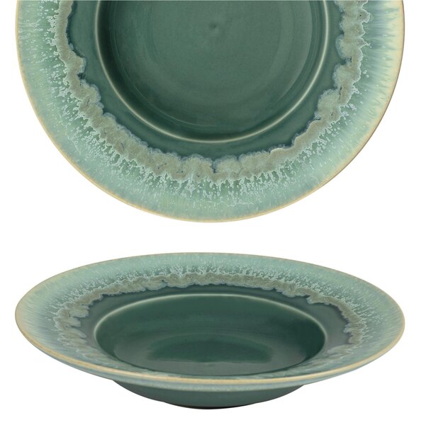 Piatto piano Pasta in Gres Porcellanato set 4 pezzi 23x h 5 cm Collezione NORDIC lavabile in lavastoviglie decorato con smalti reattivi decoro acqua
