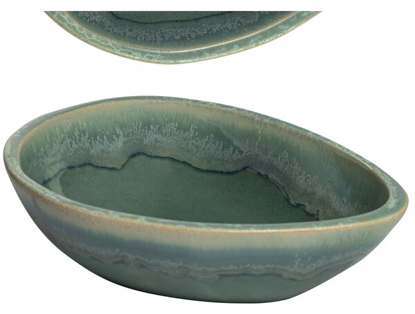 Insalatiera fonda forma irregolare in GRES porcellanato 23,5x18xh7 cm Collezione NORDIC lavabile in lavastoviglie decorato con smalti reattivi decoro acqua