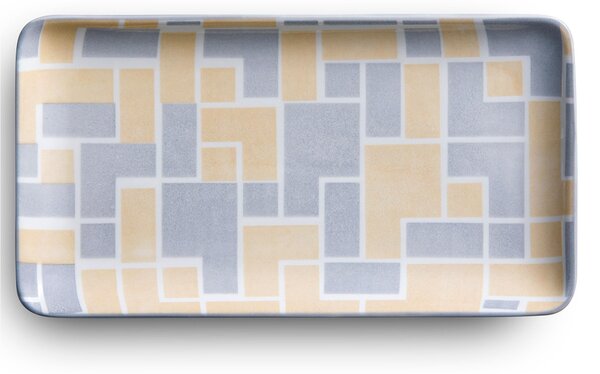 Set vassoietti rettangolari 4 Pezzi 30x18 cm adatto per caff�, pasticcini , torrone e dolci adatto alla lavastoviglie colore colore beige Grigio Bianco