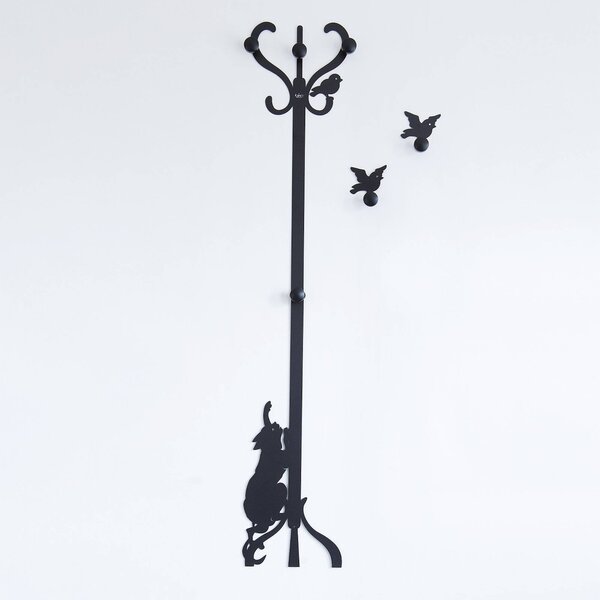 Appendi Abiti Romeo E Gli Uccellini in metallo, 30x163h, colore Nero Goffrato