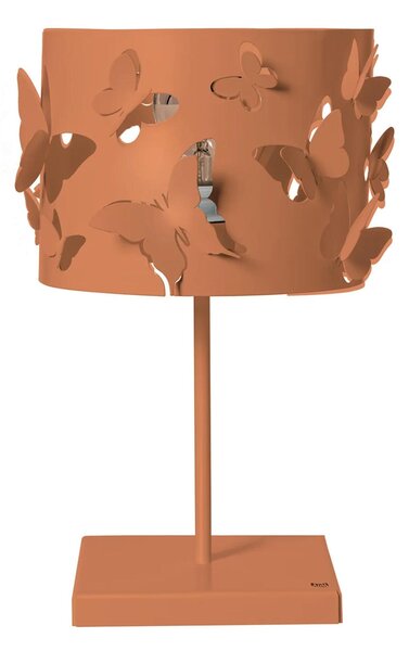 Lampada da tavolo in metallo con Design di farfalle a rilievo Dimensioni 12x12 x h37 cm parti traforate di ali che sono in rilievo colore pesca
