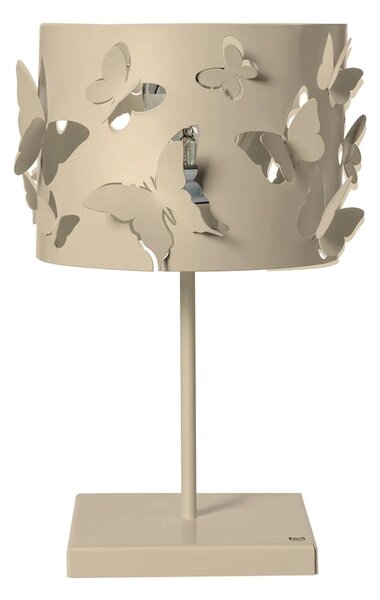 Lampada da tavolo in metallo con Design di farfalle a rilievo Dimensioni 12x12 x h37 cm parti traforate di ali che sono in rilievo colore Crema