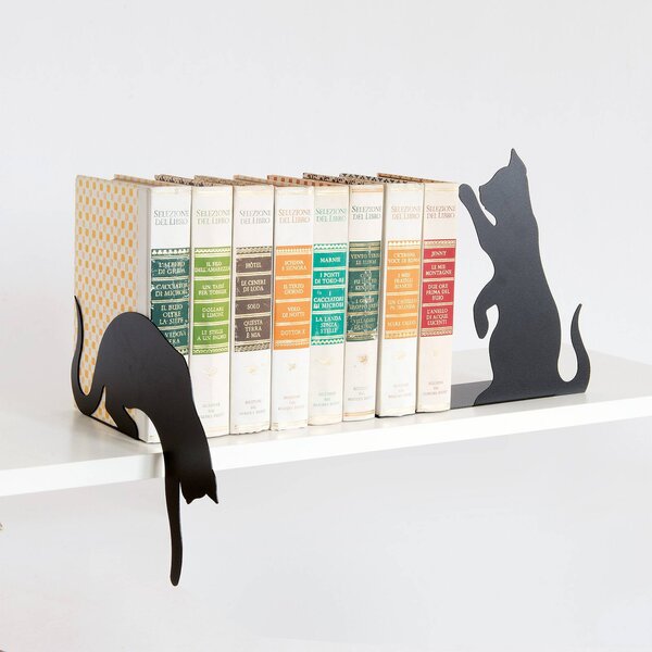 Set Ferma Libri Gatti in metallo, 23h, colore Nero Goffrato
