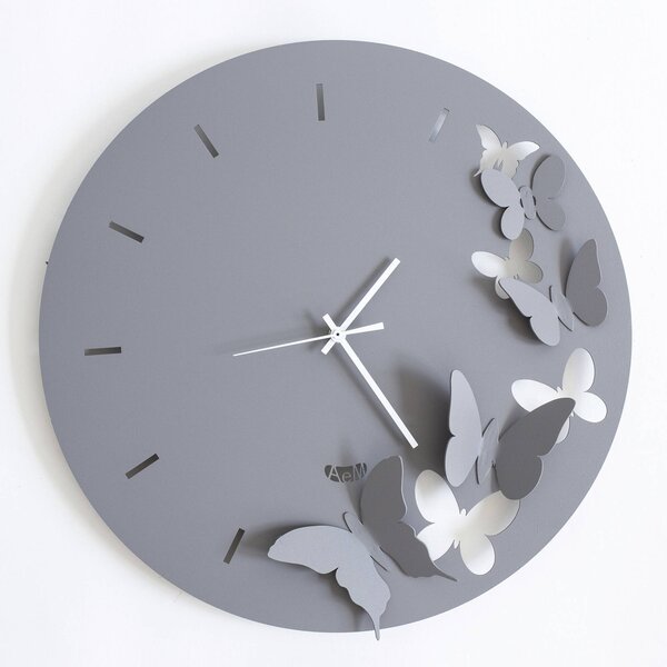 Orologio Butterfly Spring in metallo, diam.40, colore Ardesia