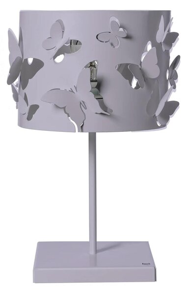 Lampada da tavolo in metallo con Design di farfalle a rilievo Dimensioni 12x12 x h37 cm parti traforate di ali che sono in rilievo colore Glicine