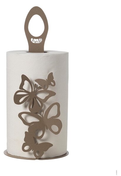 Porta rotoli In Metallo linea FARFALLOSO, presenta quattro farfalle di diverse dimensioni disposte nella parte frontale, diametro15x h33 cm, Beige