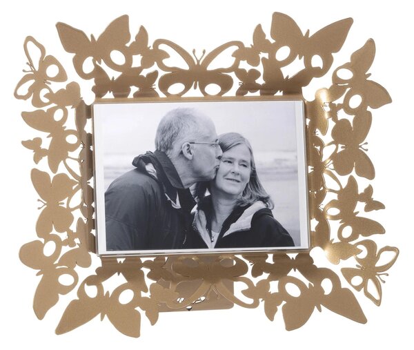 Portafoto Orizzontale caratterizzato delle farfalle che adorneranno la foto 17x13 cm-FARFALLOSO, dimensioni 30,5 x h25,5 cm, colore Oro Laccato