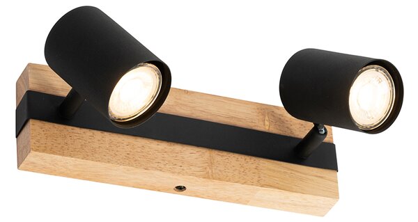 Plafoniera nera con legno 2 luci orientabile rettangolare - Jeana