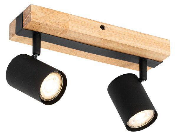 Faretto da soffitto Smart Nero con Legno 2 Luci Regolabile Incl. Wifi GU10 50mm - Jeana