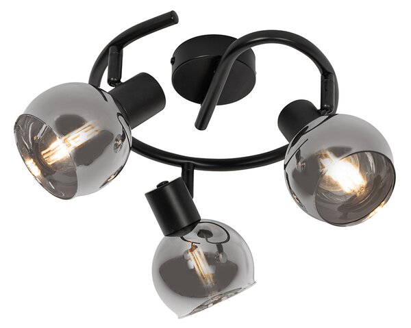 Faretto da Soffitto Smart Nero con Vetro Fumè 3 Luci incl. WiFi P45 - Vidro