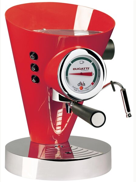 Macchina da caff� DIVA Bugatti in acciaio inox 24x24x 36.5 cm -Peso 9,5 kg, 0,8 Litri per caff� macinato e in polvere Prodotta interamente in Italia con Garanzia Italiana Rosso