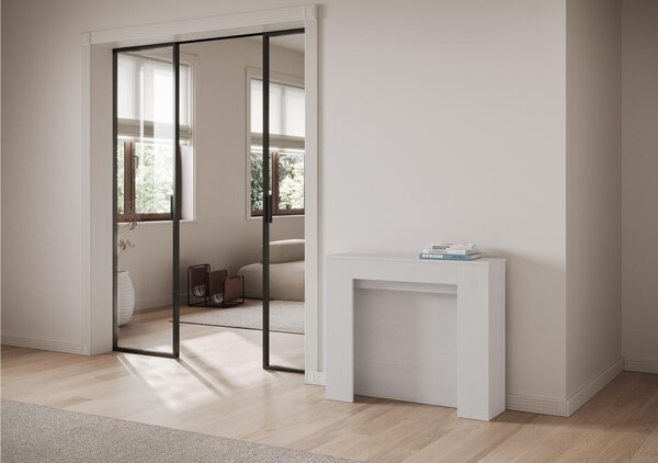 Consolle Allungabile con 3 allunghe KIBA 90x25xh77 cm estensibile fino a 211 cm, Ospita 10 persone 3 Allunghe all'interno bianco frassino