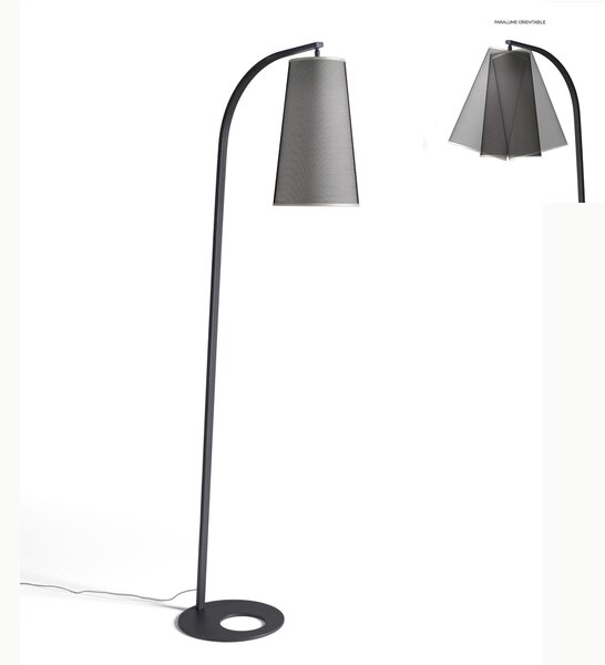 Lampada piantana da TERRA Struttura in acciaio verniciato Antracite KOBE Dimensioni 50xh 185 cm - 11,5 kg Paralume in Micro rete nera � 25 x h 42 cm
