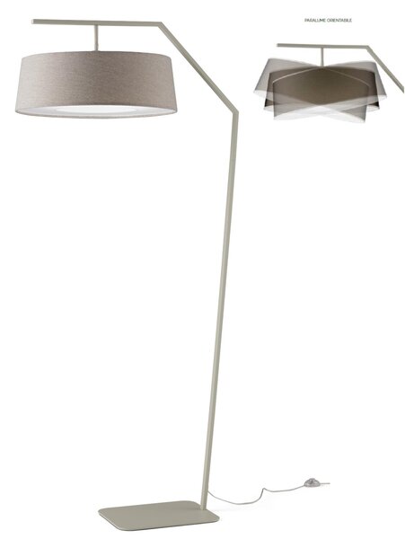 Lampada piantana da Terra Struttura in acciaio verniciato Grigio Chiaro URBAN Dimensioni 87xh 188 cm - 10,5 kg Paralume orientabile in colore sabbia
