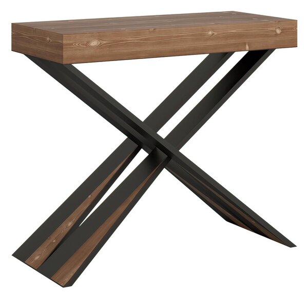 Consolle Allungabile con 3 allunghe DIAGO SMALL TELAIO ANTRACITE 90x40xh77 cm estensibile fino a 196 cm Allunghe da 52 cm, gambe in Legno Antracite piano colore QUERCIA NATURALE