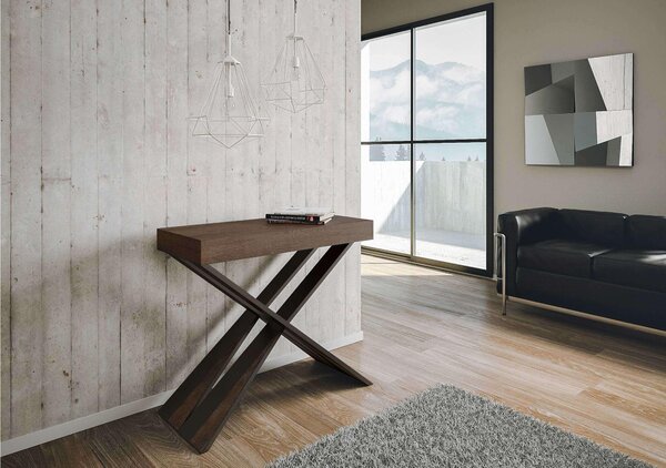 Consolle Allungabile con 3 allunghe DIAGO SMALL TELAIO ANTRACITE 90x40xh77 cm estensibile fino a 196cm Allunghe da 52 cm, gambe in Legno Antracite piano colore NOCE