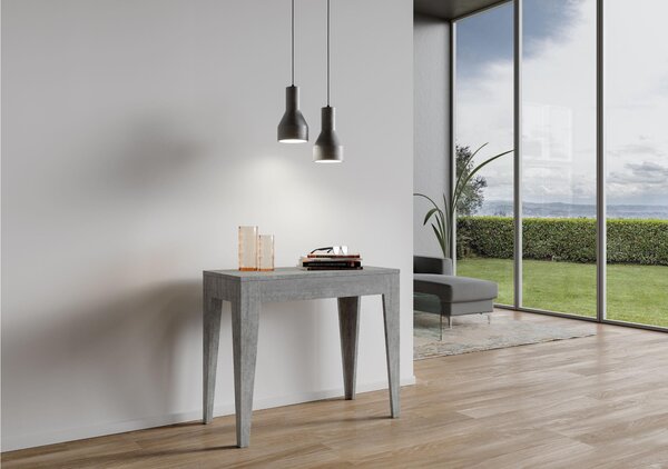 Tavolo Consolle Allungabile ISOTTA Cemento Allungabile fino a 302 cm con 5 elementi da 52 cm, tutto in legno di Frassino 90x42xh77 cm colore cemento