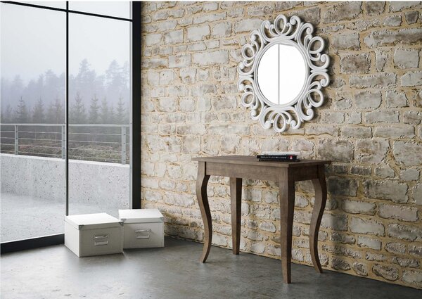 Tavolo Consolle Allungabile Small Noce OLANDA fino a 198 cm con tre elementi da 52 cm, tutto in legno di Frassino 90x48xh77 cm colore Noce