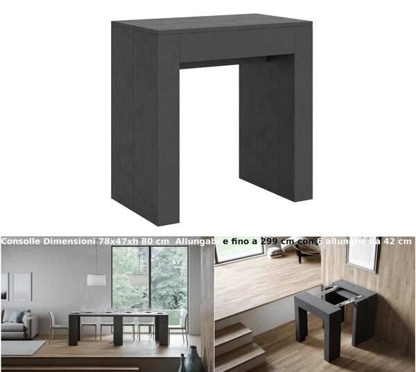 Consolle Allungabile con 6 allunghe Allin 78x47xh80 cm estensibile fino a 299 cm Allunghe all�interno delle gambe tutto in legno di Frassino colore Antracite