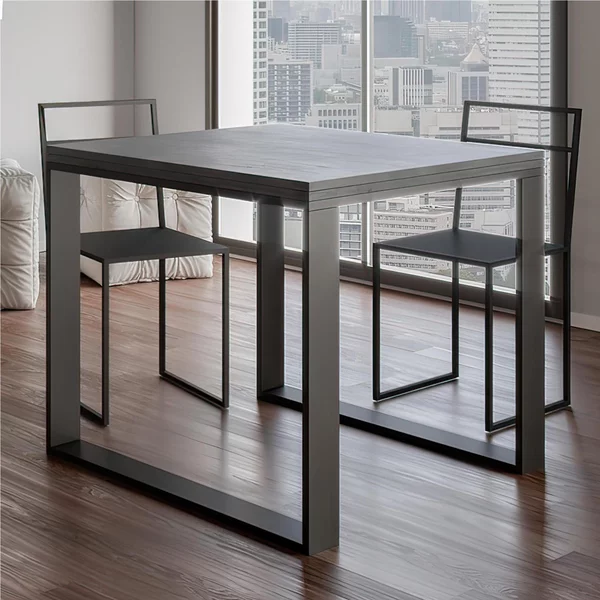 Tavolo Allungabile Apribile Quadrato Piano CEMENTO TECNO LIBRA 90x90x h78 cm estensibile fino a 180 cm tutto in legno di Frassino Cemento