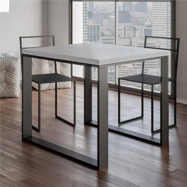 Tavolo Allungabile Apribile Quadrato Piano Bianco Frassino TECNO LIBRA 90x90x h78 cm estensibile fino a 180 cm tutto in legno di Frassino Bianco Frassino