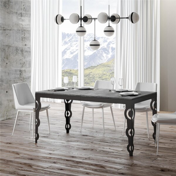 Tavolo Allungabile Quadrato CEMENTO natura Karamay Evolution 120x90xh77 cm estensibile fino a 224 cm tutto in legno di Frassino telaio antracite