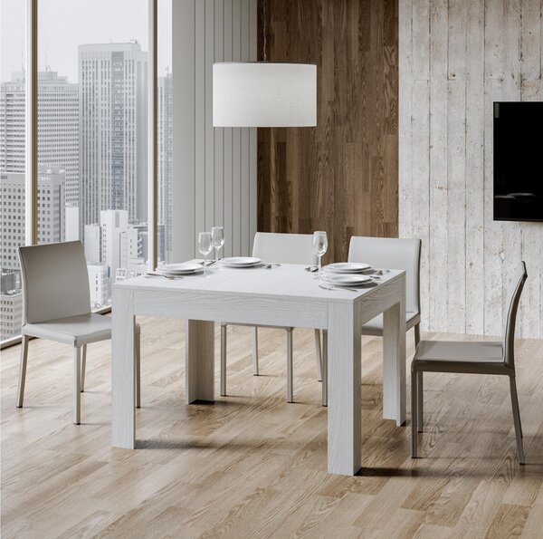 Tavolo Allungabile Piano Frassino Bianco BIBI 90x120xh77 cm estensibile fino a 180 cm tutto in legno di Frassino colore frassino
