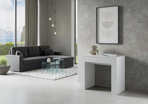 Consolle Allungabile con 4 allunghe NEW EXTRA 90x49xh78 cm estensibile fino a 307 cm Allunghe all'interno (ospita fino a 14 persone) bianco frassino