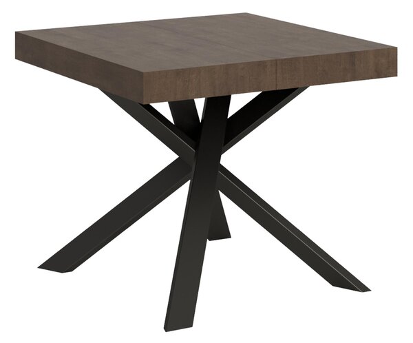 Tavolo Quadrato Allungabile Piano CLERK design Moderno Dimensioni 90x90xh77 cm estensibile fino a 194 cm - 2 allunghe Gambe in Ferro tavolo Noce