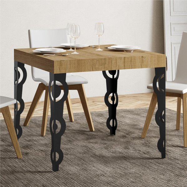Tavolo Allungabile Quadrato Quercia natura Karamay 90x90xh77 cm estensibile fino a 246 cm tutto in legno di Frassino telaio antracite