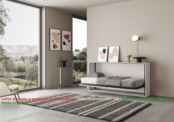 Letto a scomparsa Kando singolo Chiuso Occupa solo 39 cm di profondit�, Dimensioni chiuso 200x39xh97 cm struttura in legno colore Bianco Frassino