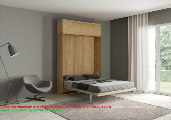 Letto a scomparsa Kentaro Matrimoniale con pensile vasistas - pensile sopra Chiuso Occupa solo 39 cm di profondit�, Dimensioni chiuso 173,6x39,2xh250,5 cm Quercia natura