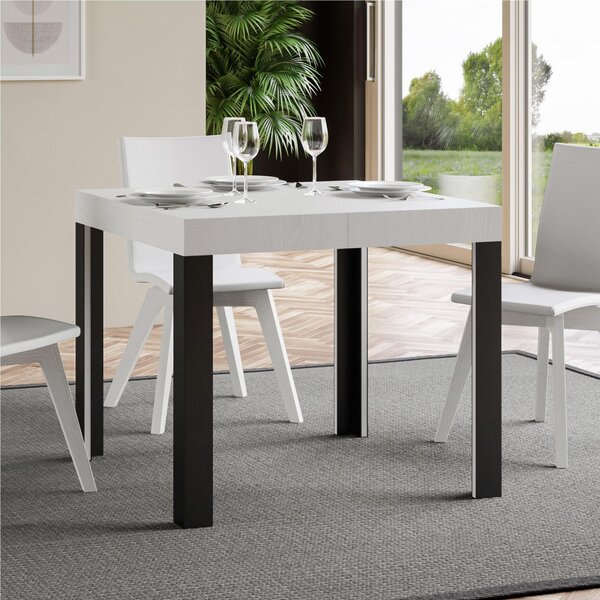 Tavolo Allungabile quadrato LINEA design Moderno Dimensioni 90x90xh77 cm estensibile fino a 246 cm piano in Legno di Frassino , Bianco Antracite