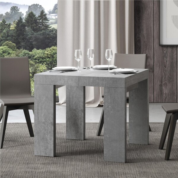 Tavolo Allungabile Quadrato Cemento ROXEL 90x90xh77 cm estensibile fino a 246 cm tutto in legno di Frassino