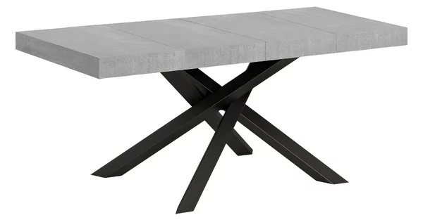 Tavolo Allungabile Piano VOLANTIS design Moderno Dimensioni 90x140x h77 cm estensibile fino a 244 cm telaio ANTRACITE piano in Legno di Frassino Cemento