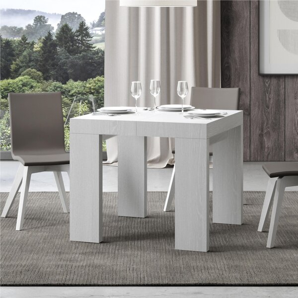 Tavolo Allungabile Quadrato Bianco Frassino ROXEL 90x90xh77 cm estensibile fino a 246 cm tutto in legno di Frassino