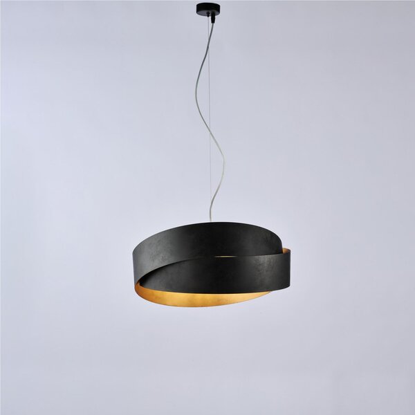 Sospensione in ferro laccato bianco con cavo in acciaio regolabile 2 luci ASTRO Dimensioni 46xh 22 cm Cavo allungabile fino a 122 Cm colore Nero/Oro