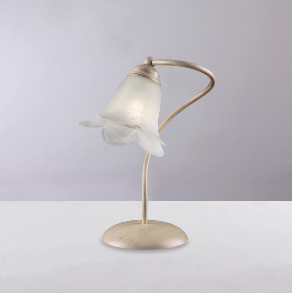 Lumetto Abat Jour In Ferro laccato Avorio ALICE Dimensioni 25x25xh31 cm- peso 1,9 kg decorazione oro chiaro e vetro alabastro bianco 1 luce