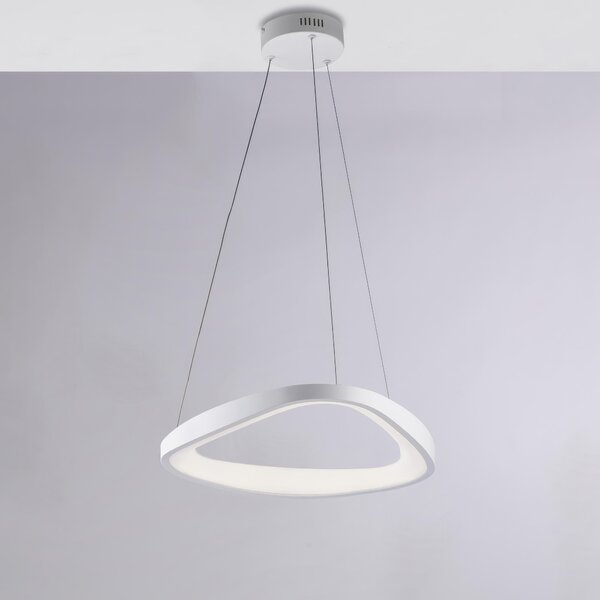 Sospensione Triangolare in metallo e alluminio bianco con led integrato e cavi elettrici regolabili ANNA Diametro 50x h 7-MAX 130 cm Colore Biaco