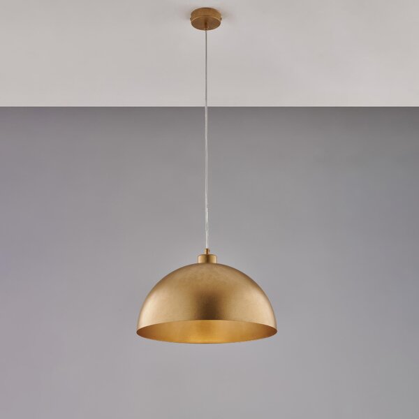 Sospensione Marcus Diametro 35 cm in Ferro Laccato Bianco con Decorazione Oro Antico, Cavo Elettrico Regolabile, 1 Luce E27 - 55 Watt Max, H21 - MAX 121 cm, Colore Oro