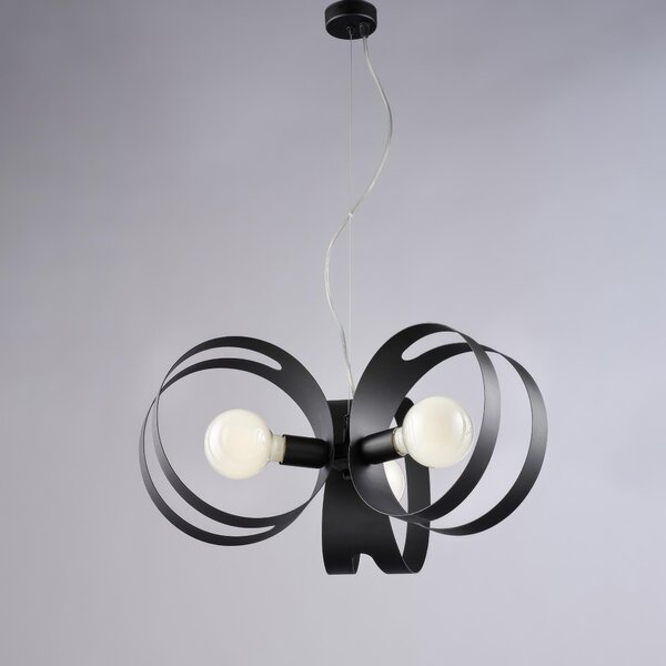 Sospensione Peter �48xH30 - MAX 130 cm, Nero, in Ferro Laccato con Fasce Tagliate a Laser, 3 Luci E27 - 55 Watt Max