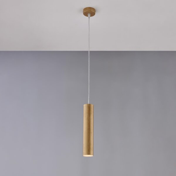 Sospensione Dag in Ferro Laccato Bianco e Oro Antico, �8xH30 - Max 100 cm, 1 Luce GU10 - 35 Watt Max, Oro
