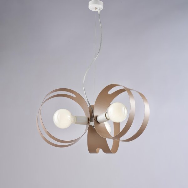 Sospensione Peter �48xH.30 - MAX 130 cm, Bianco Tortora, Ferro Laccato con Fasce Tagliate a Laser, 3 X E27 - 55 Watt Max