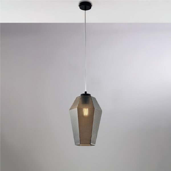 Sospensione in ferro laccato bianco e montatura cromo A 1 luce MOD PRISMA Dimensioni 21xh 35 cm allungabile fino a 135 diffusori in vetro Grigio Specchiato