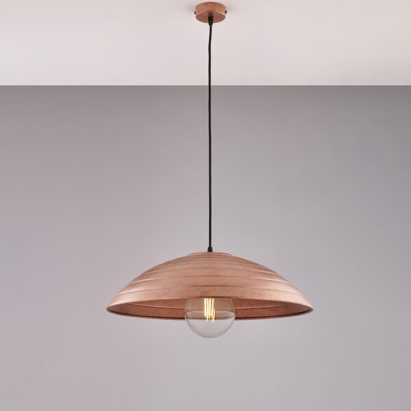 Lampada a Sospensione in ferro laccato nero Cavo Elettrico ricoperto da tessuto MOD SENDER Diametro 50x h 15 cm decorazione Rame Antico