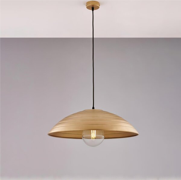 Lampada a Sospensione in ferro laccato nero Cavo Elettrico ricoperto da tessuto MOD SENDER Diametro 50x h 15 cm decorazione Oro