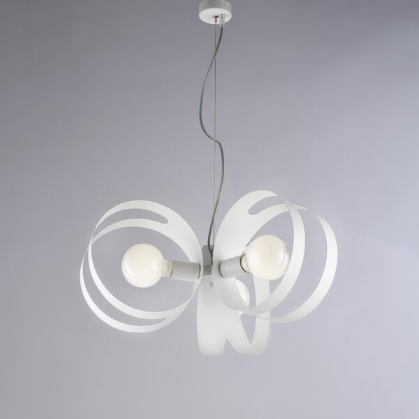 Sospensione Peter �48xH30-130 cm, Bianco, Ferro Laccato con Fasce Tagliate a Laser, 3 Luci E27 - 55 Watt Max