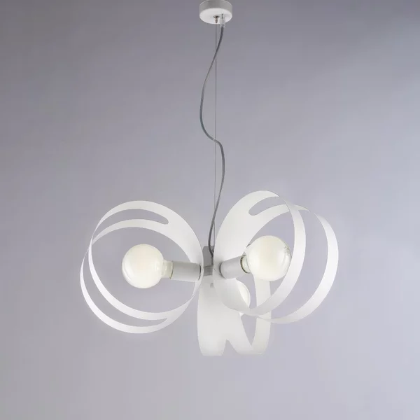 Sospensione Peter �48xH30-130 cm, Bianco, Ferro Laccato con Fasce Tagliate a Laser, 3 Luci E27 - 55 Watt Max