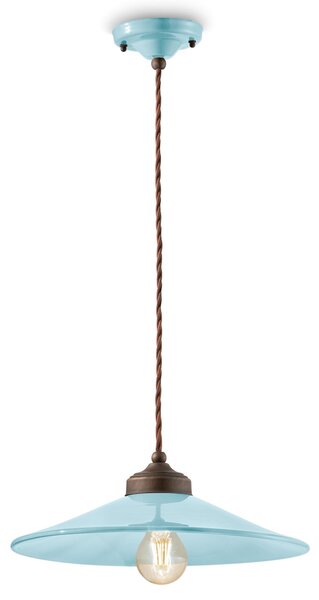 Sospensione da interno a Una luce in materiale Ceramico URBAN RETRO' Dimensioni ? 35cm peso 175 kg - Attacco Lampada E 27 Azzurro
