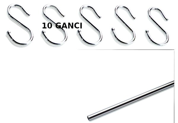 Gancio Semplice scatola da 10 pezzi APPLICABILE alla Barra da cucina portautensili rotonda in acciaio cromo Cromo Satinato